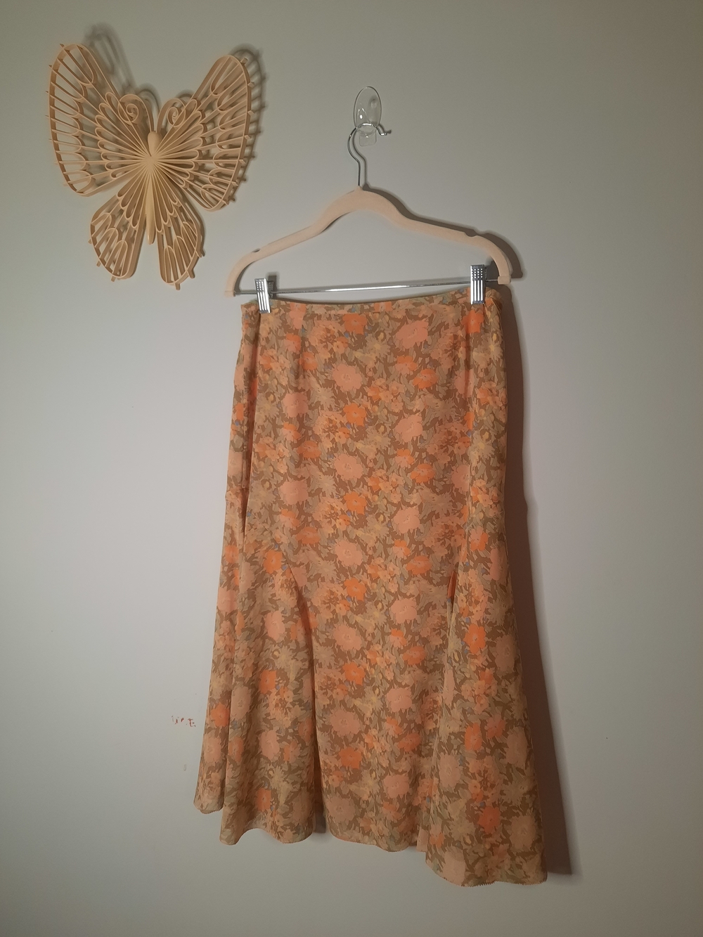 Evan-Picone Womens Orange Floral Godet Midi Skirt Size 10 Lined Side Zip Flare